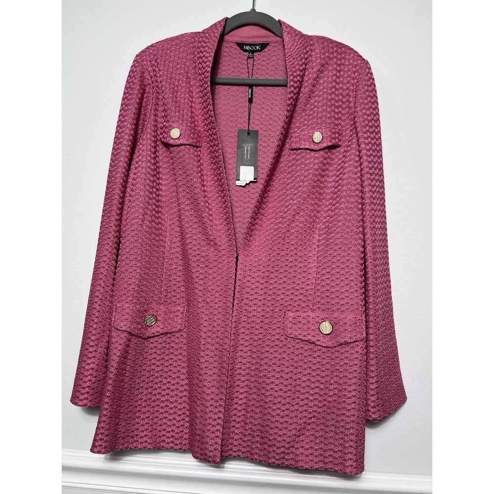 VTG Misook (Large) Rose Open Front Textured Knit Jacket Ladylike Deadstock NWT